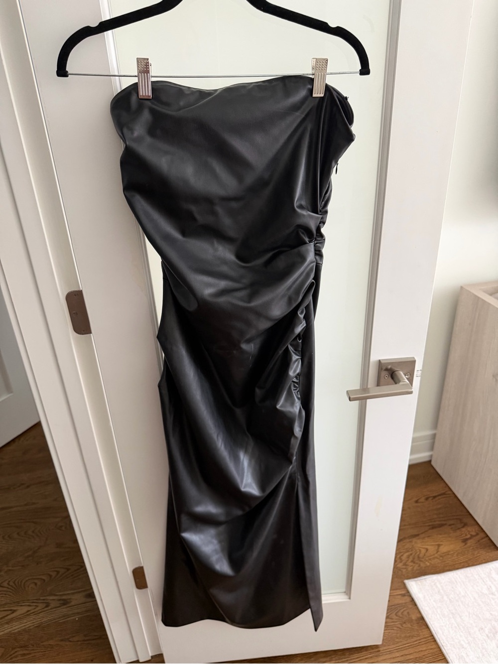 Zara Black Strapless Faux-Leather Midi Dress